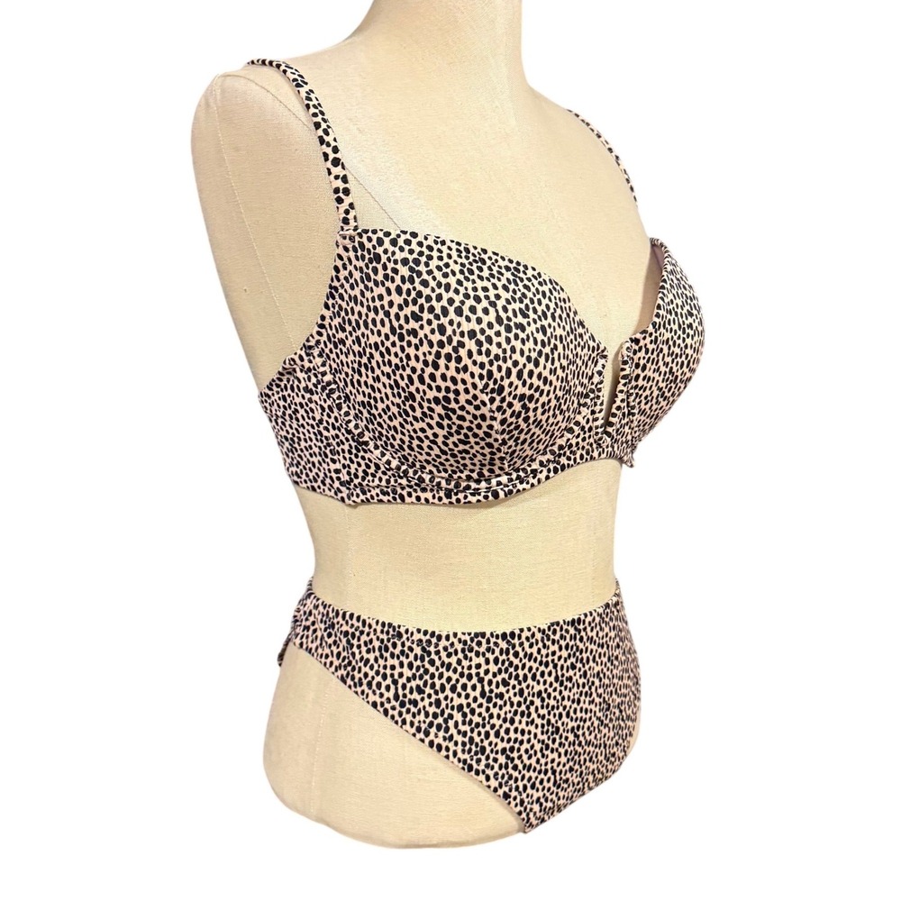 NEW Shade & Shore 36D/L Leopard Print Bikini Set Tan Black Animal Print Swimwear
